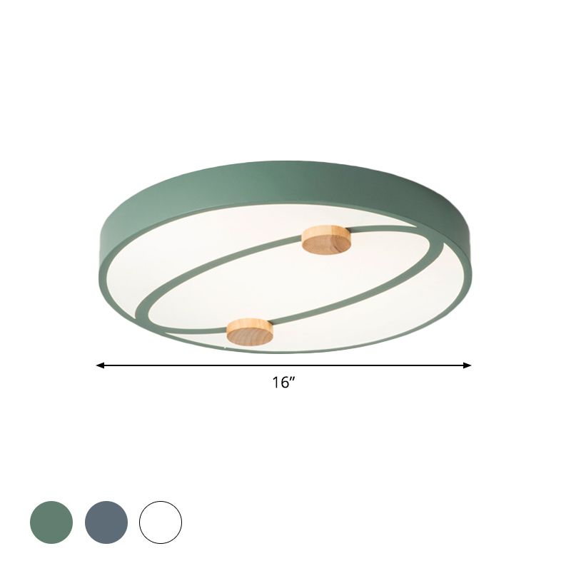 Rounded Acrylic Flush Ceiling Light Nordic Grey/White/Green LED Flush Mount Lighting with Round Wood Decor, 16"/19.5" Wide