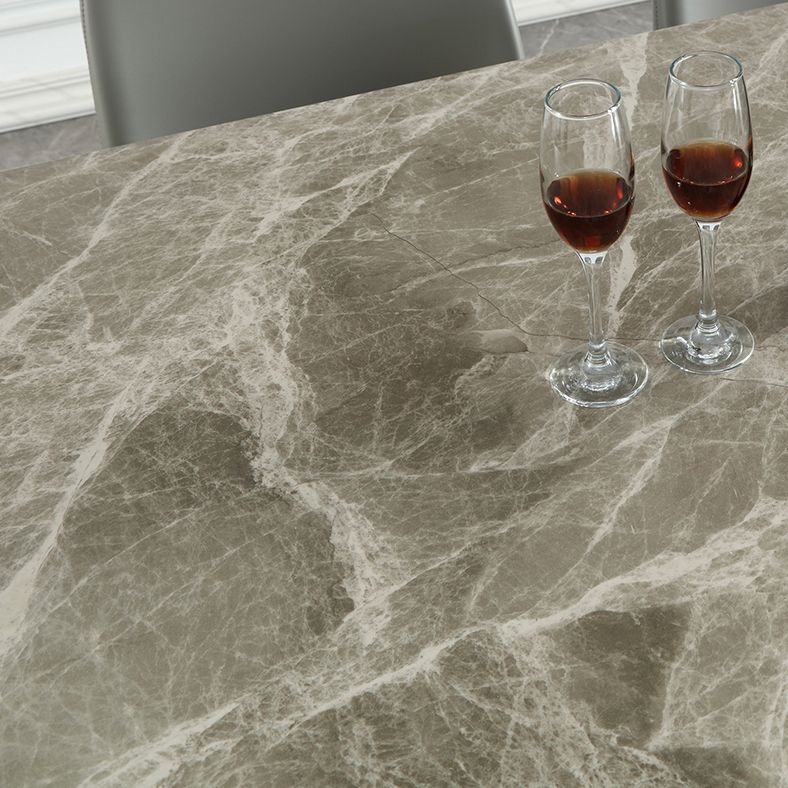 Rectangle 4 Legs Modern Dining Table Grey Tone Fixed Table of Sintered Stone