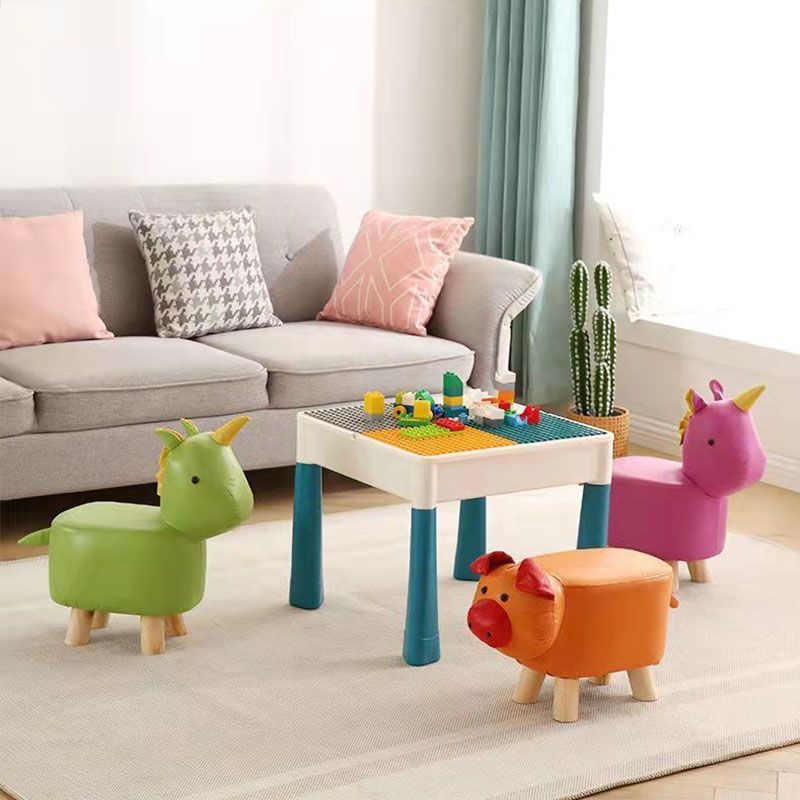 Contemporary Pouf Ottoman Cotton Upholstered Animal Shape Ottoman with Chair Legs