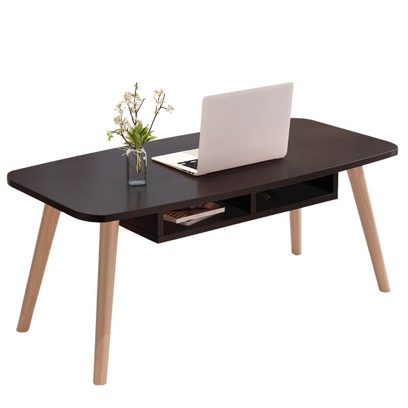 Rectangular Coffee Table with Artificial Wood/black/white Top on 4 Legs Cocktail Table