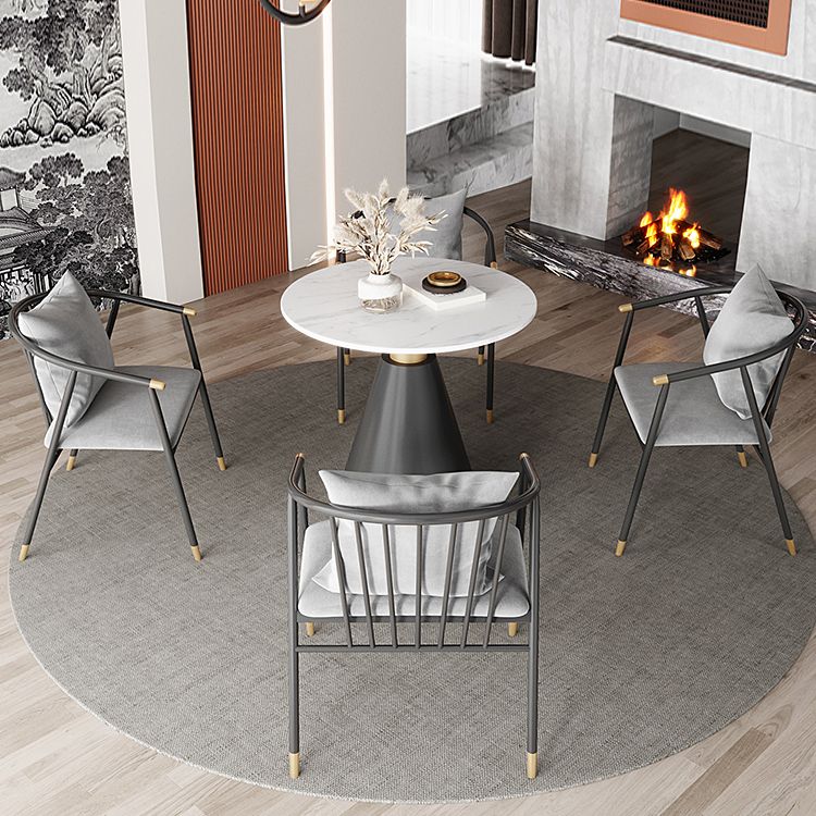 Metal Modern Round Indoor Table Sintered Stone Top Table with Black Pedestal Base