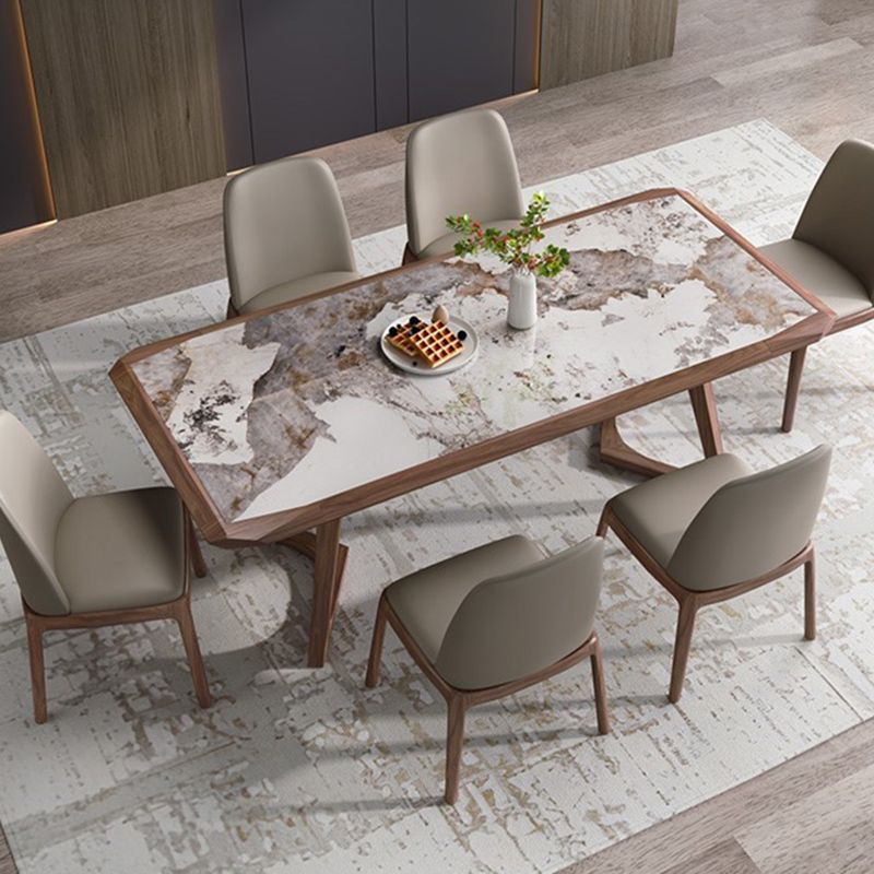 Stone Dining Set with Wooden Frame 1/4/5/7 Pcs Contemporary Dinette Set