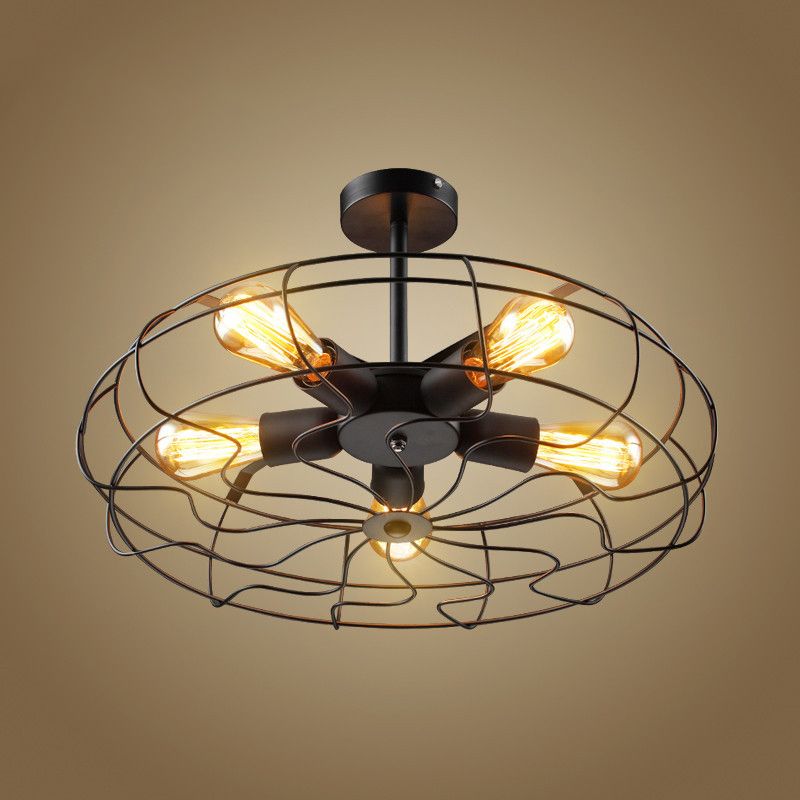 Luz de techo de marco vintage industrial de hierro forjado de 5 luces Semi Flush Monte para cafetería
