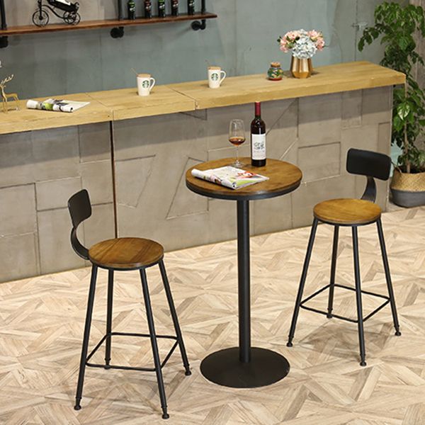 Industrial Black Metal Bar Table Wood 21.6"W Top Indoor Pedestal Bistro Table
