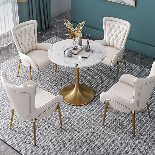Metal Traditional Luxury Round Table Sintered Stone Table with Tulip Base