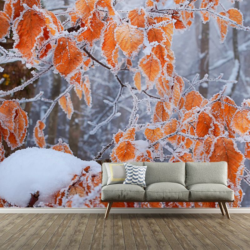 Orange Leaf Snow Scenery Mural Moisture Resistant Modern Bedroom Wall Decoration