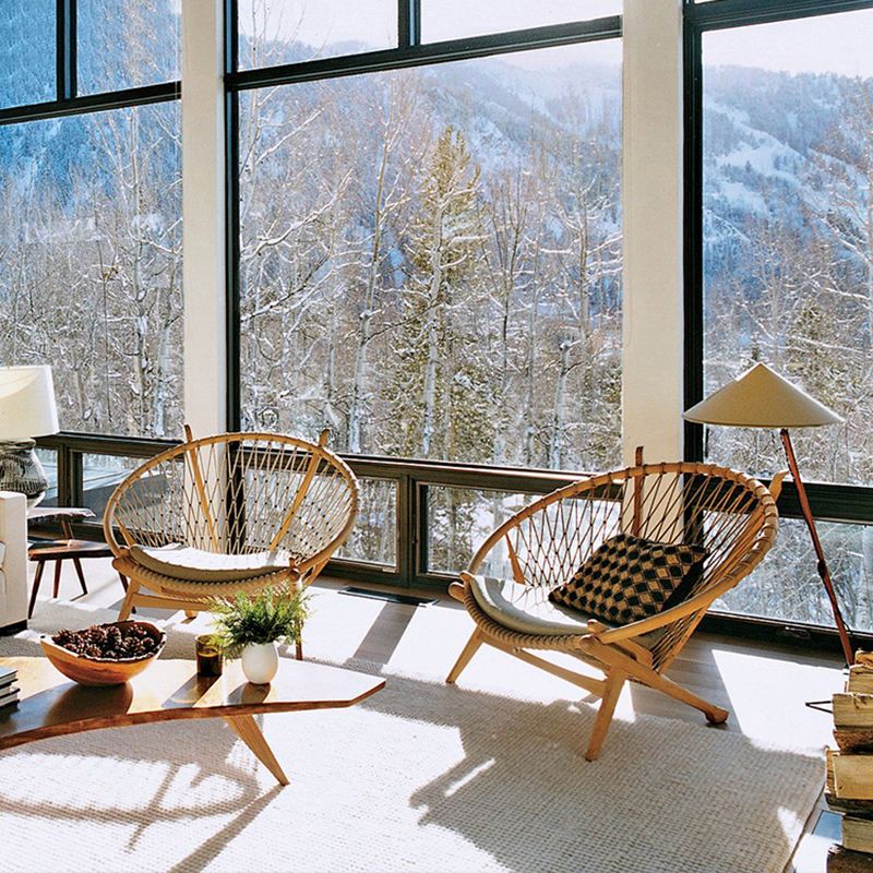 Scandinavian Papasan Chair Solid Color Wooden Papasan Chair for Living Room