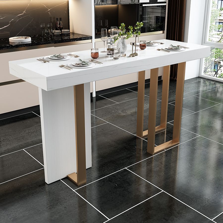 Modern Bar Table 42-inch Height White Artificial Marble Top and Metal Base Bistro Table