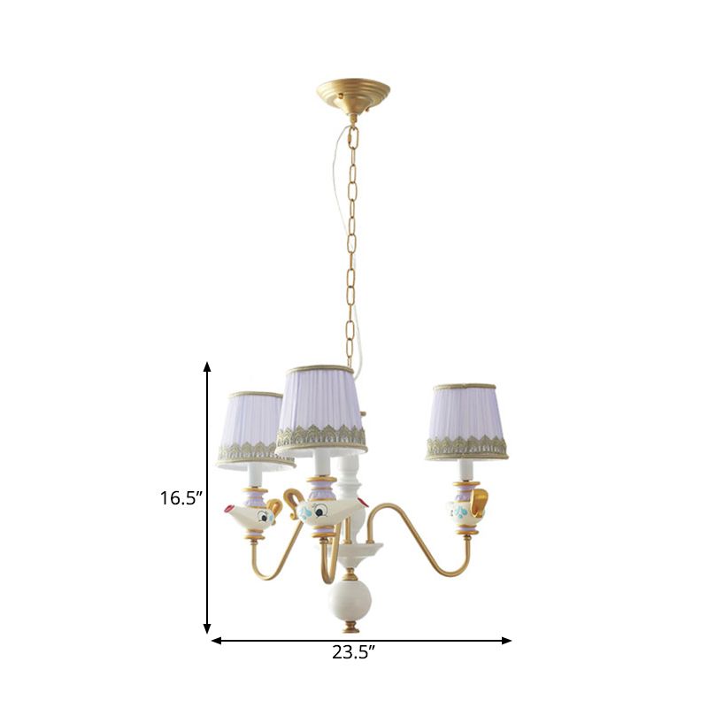 Éclairage de pendentif conique en or modernisme 3/5/6 lumières tissu pending lustre avec décor de théâtre