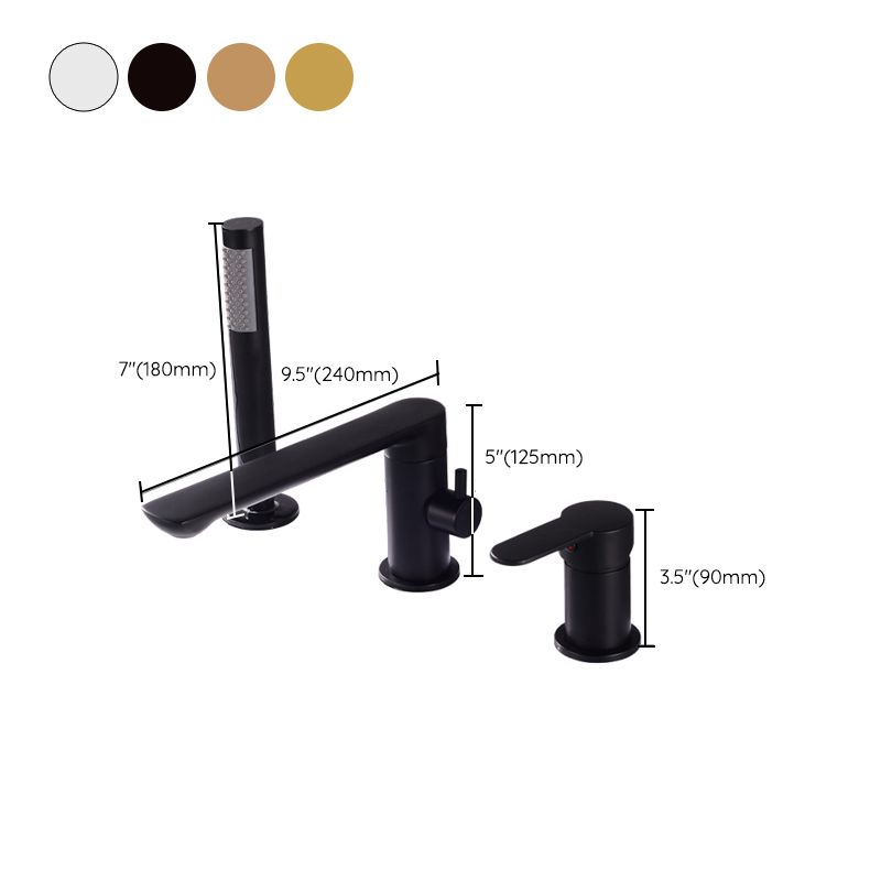 Deck Mounted Copper Freestanding Tub Filler Low Arc Roman Tub Faucet Set