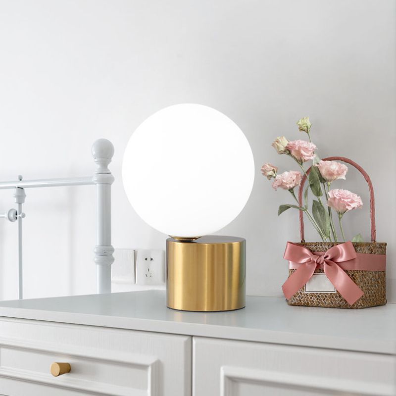 Ball Shaped Nightstand Light Postmodern Ivory Glass 1 Head Gold Table Lamp for Bedroom