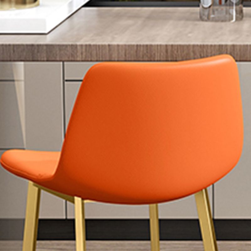 Glam Leather Upholstered Bar Stool Armless Low Back Stool with Gold Metal Legs