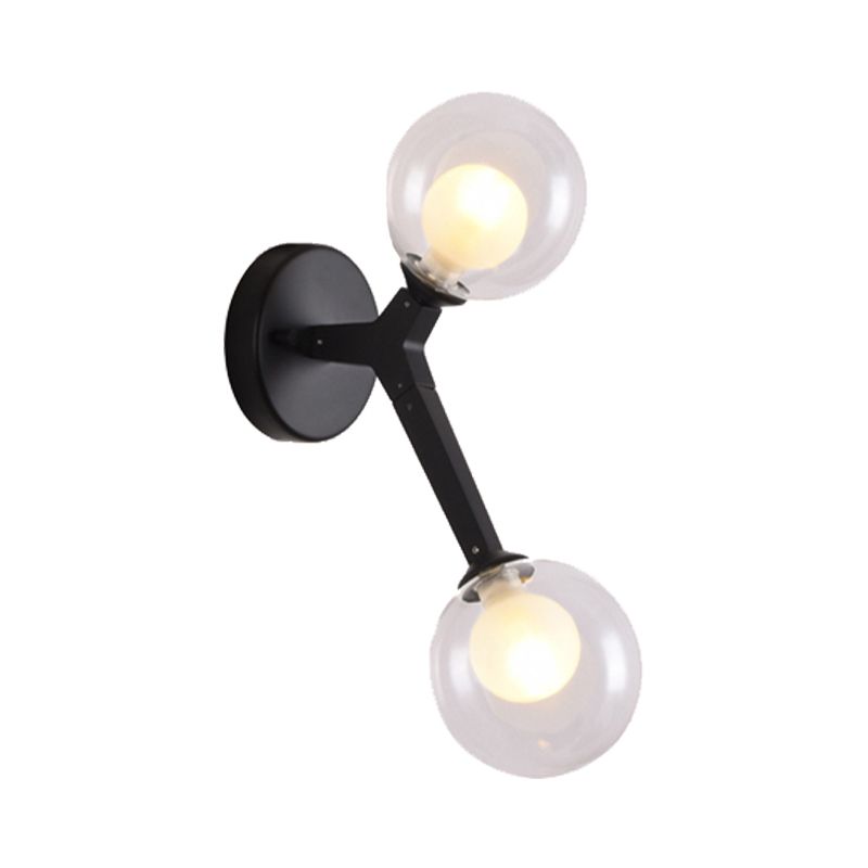 Black/Gold Bubble Wall Sconce Lamp Nordic 2 Lights Clear Glass Wall Sconce Lighting for Bedroom