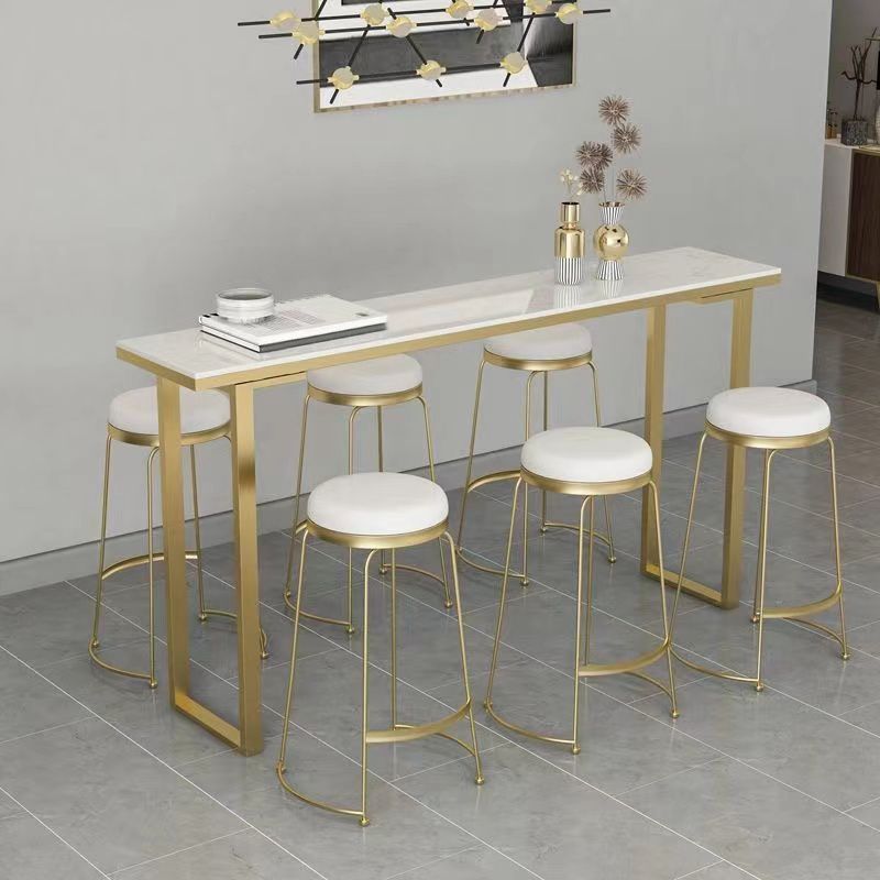 Rectangular Artificial Marble Top Bar Table Luxurious Bar Table with Metal Base in Gold