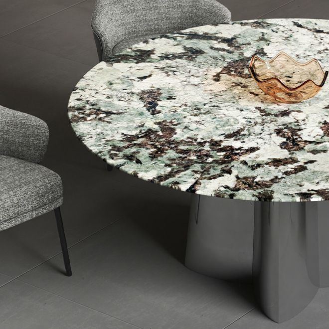Glam Round Marble Top Dining Table with Metal Pedestal Base for Home