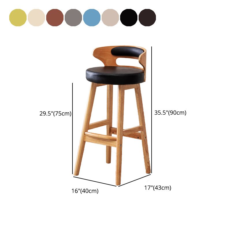 Skandinavischer Barhocker mit gepolsterter Fußstütze und niedriger Rückenlehne, Home Rubberwood-Hocker