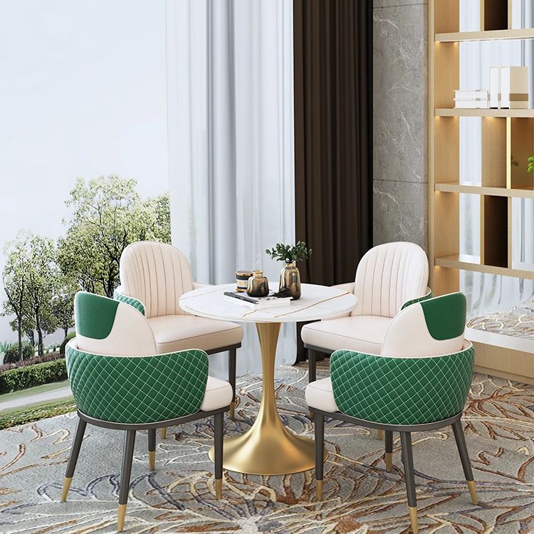 Round Luxury Style Dining Table White Tone Fixed Table with Sintered Stone