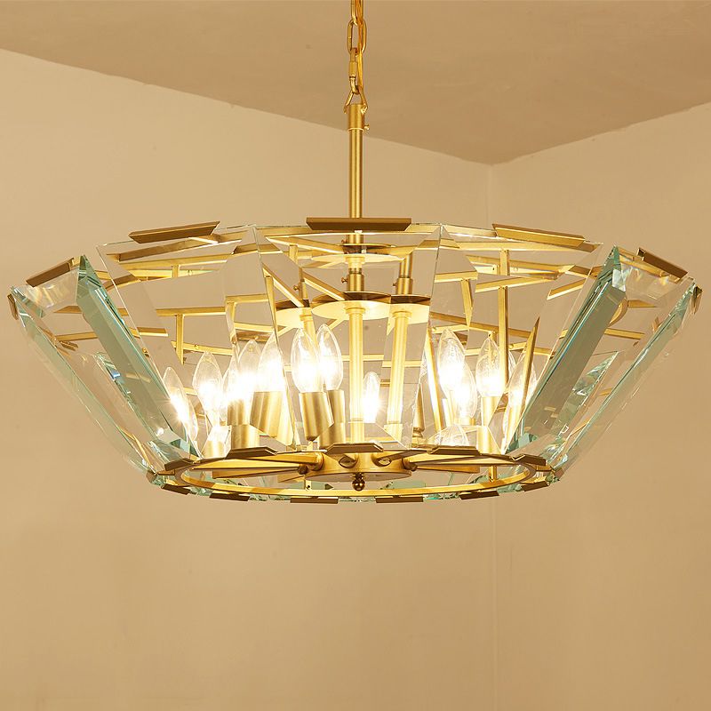 Postmodern Trifle Pendant Lighting Crystal Panel 6 Heads Dining Room Chandelier Light Fixture in Gold