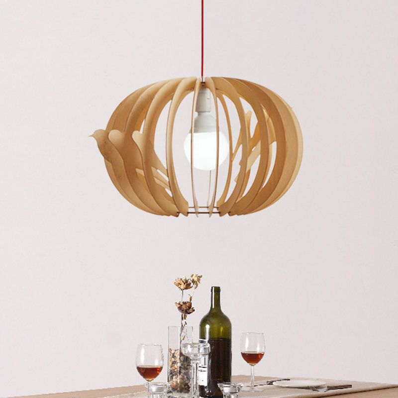16.5 "/20.5" W Wood Bird Cage Drop Pendant Noordse hangende plafondlamp met 1 lichte plafond over eettafel