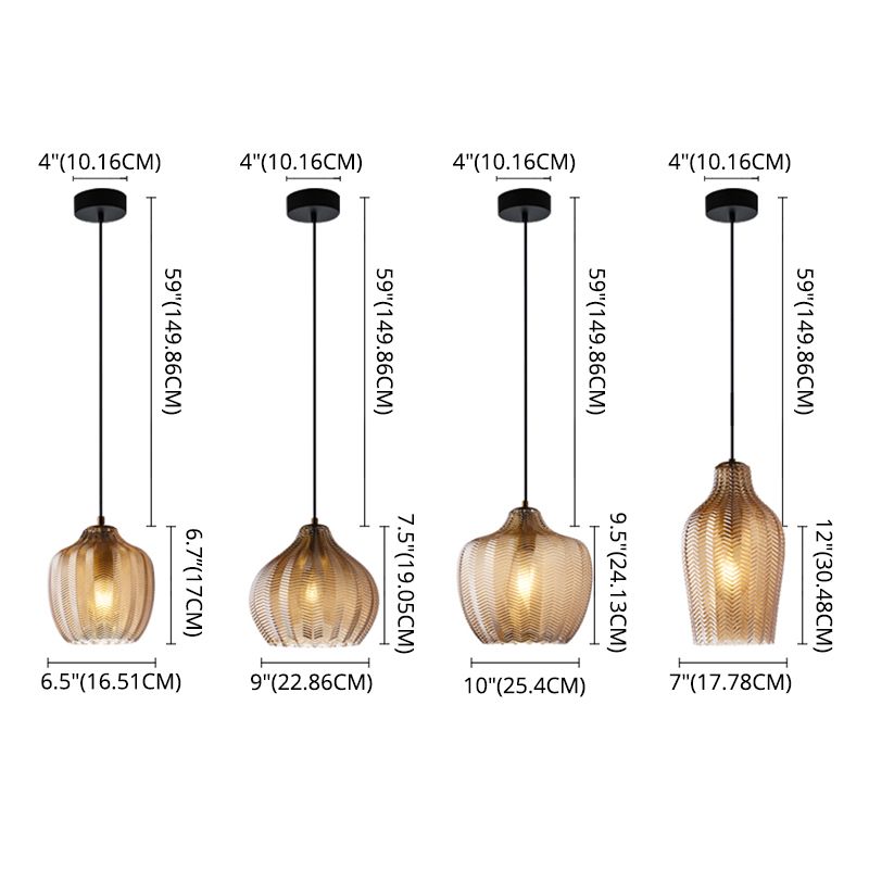 Melon Shaped Glass Suspension Lamp Nordic Style Hanging Light Fixture for Dining Room