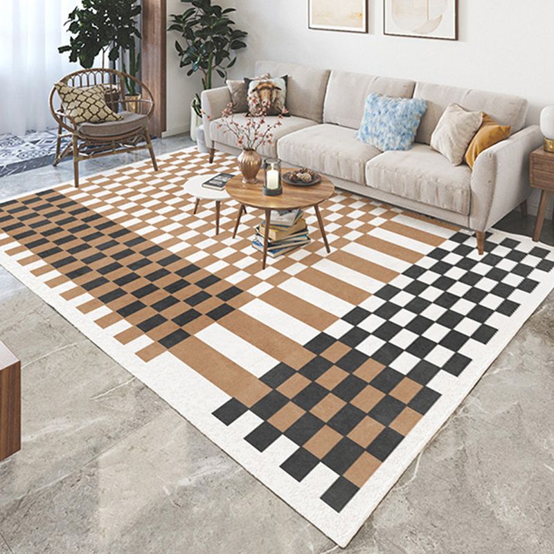 Black Modern Rug Polyester Grating Rug Non-Slip Backing Rug for Living Room