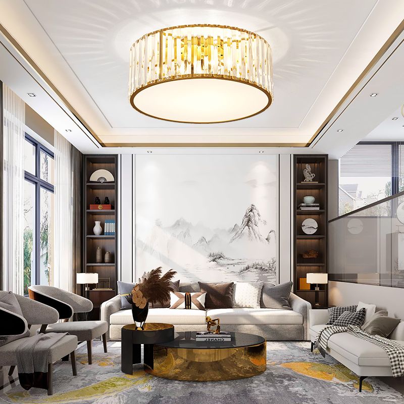 Geometry Shape Ceiling Lamp Modern Iron Flush Mount with Glass Lampshade for Bedroom