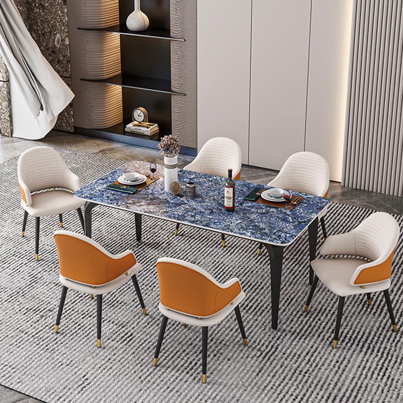 Black Iron 4 Legs Dining Site Table Industrial Stone Top Rectangle Dining Table