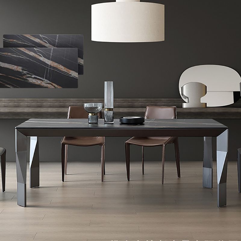 Modern Black Stone Table Rectangle Dining Room Table for Kitchen