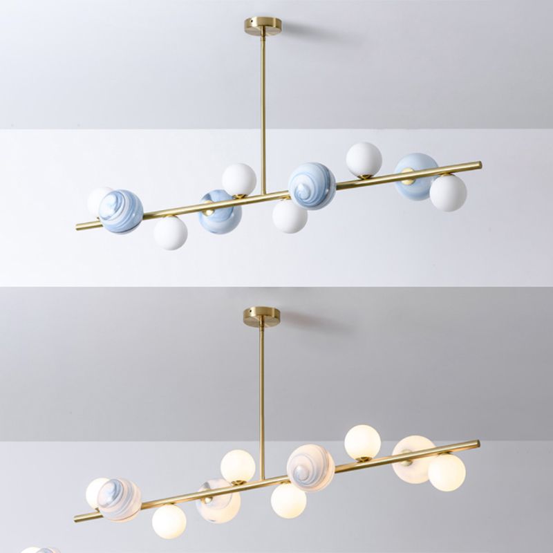 Minimalisme moderne Gold Metal Island Pendant Lighting Sphérique Glass Island Plafond Light pour table à manger