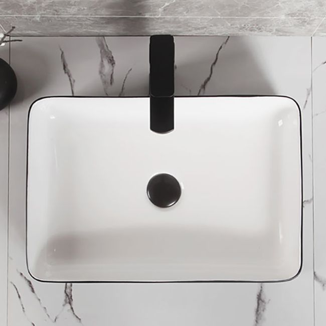 Contemporary Bathroom Sink Porcelain Pop-Up Drain Rectangular Vessel Bathroom Sink