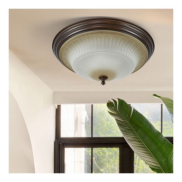20" Wide Classic Bowl Flush Mount with Glass Shade Bronze Flush Ceiling Light for Bedroom