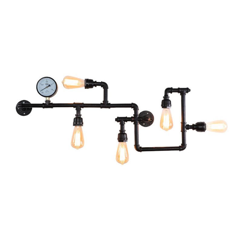 Iron Water Pipe Wall Lights Industrial 5 Head Wall Mount Fixture