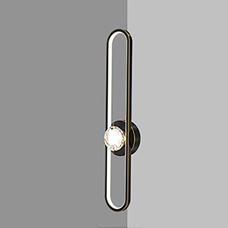 Modern Brass Wall Light Oval LED Wall Sconce with Crystal for Living Room