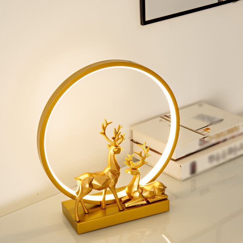 Nordic Ring Shaped Table Light Bedroom LED Night Stand Lamp with Decorative Deers