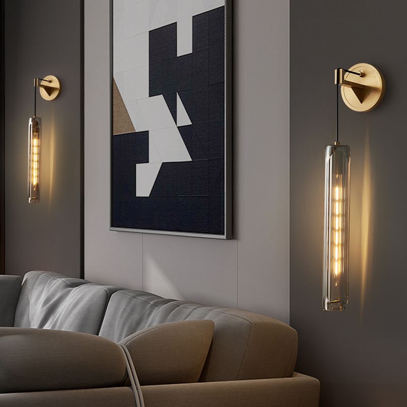 Nordic Style Wall Light Cylinder Shape Wall Lamp with Crystal Shade for Bedroom