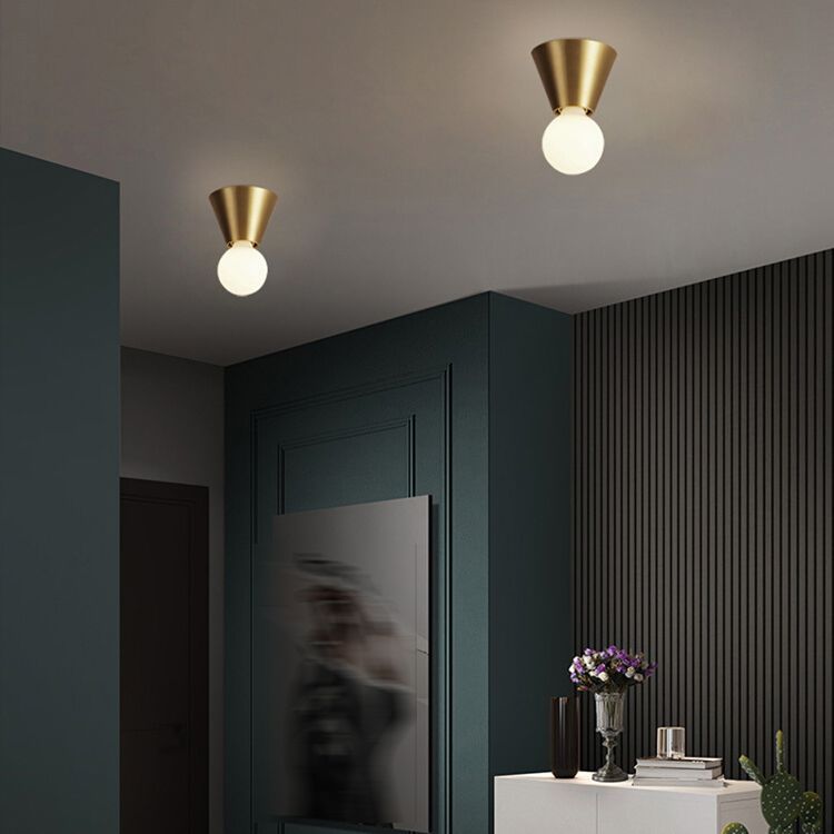 Glass Ball Shade Flush Mount in Black / Gold Brass Ceiling Flush