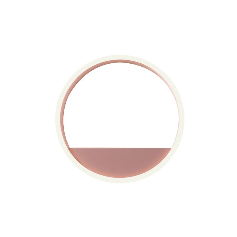 Iron Hoop Flush Mount Wall Light Macaron Pink/Blue 12"/16" Wide LED Sconce Lighting in Warm/White Light with Storage Rack Function