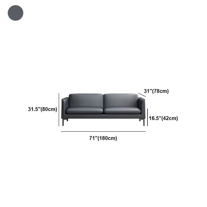 Glam Black Cushions Square Arm Genuine Leather Stationary Sofa