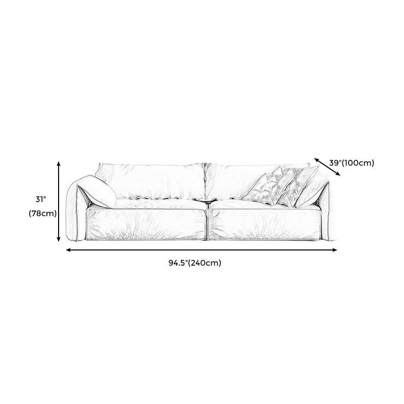 White Contemporary Faux Leather Pillow Top Arm Sofa with Bolster Pillows for Living Room