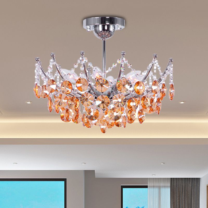 Crystal Dome Semi Flush Lighture Modern 5 Lights Borgoña/Smoke Grey/Amber Ceiling Light, 16 "/19.5" de ancho