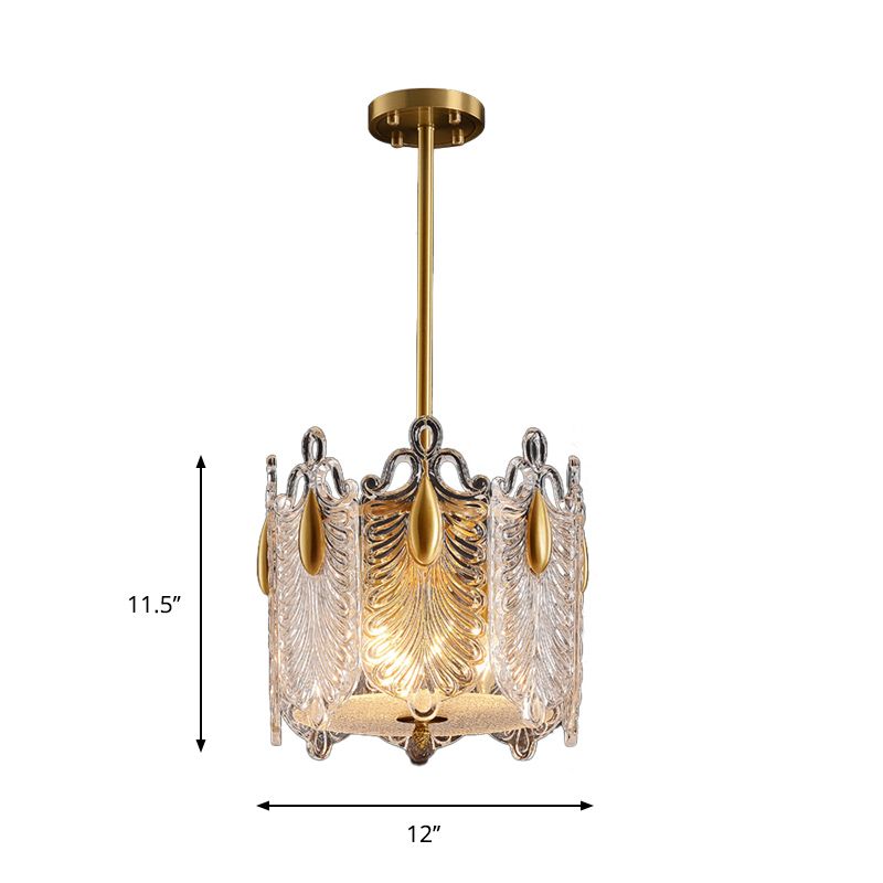 4 Lights Pendant Chandelier Traditional Round K9 Crystal Hanging Ceiling Light in Gold for Living Room