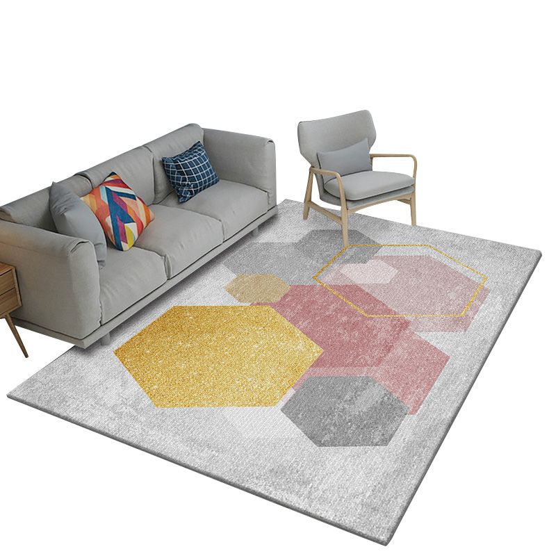 Multicolor Modern Rug Polyster Geo Printed Area Carpet Non-Slip Backing Washable Easy Care Indoor Rug for Parlor