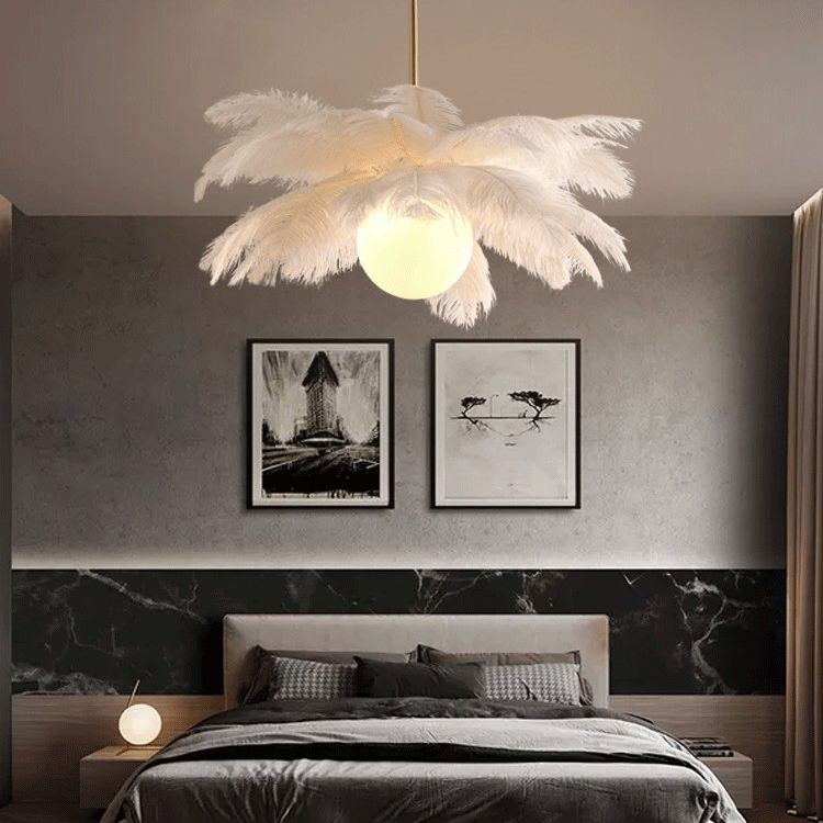 Ostrich Feder Deckendecke Kraut Kronleuchter moderner nordisch kreativer weißer Hang Deckenleuchte für Schlafzimmer