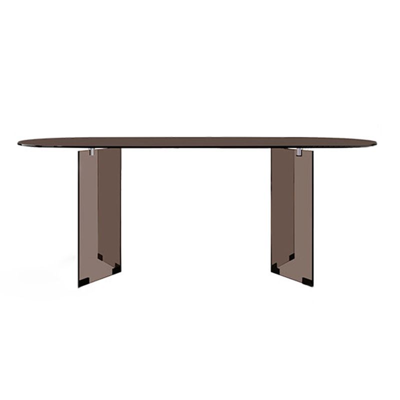 Clear Glass Contemporary Oval Table Glass Top Table with Double Pedestal