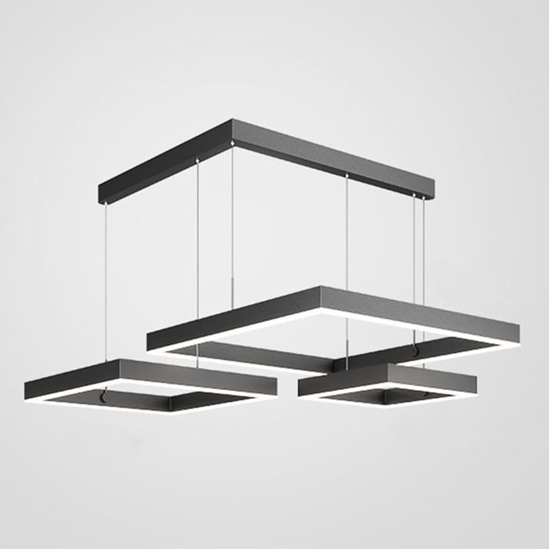 Contemporary 3-Tier LED Hanging Ceiling Lights Black Aluminum Pendant Chandelier for Living Room