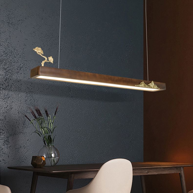 Nueva lámpara de lámpara de madera moderna colgante de isla LED lineal para casa de té
