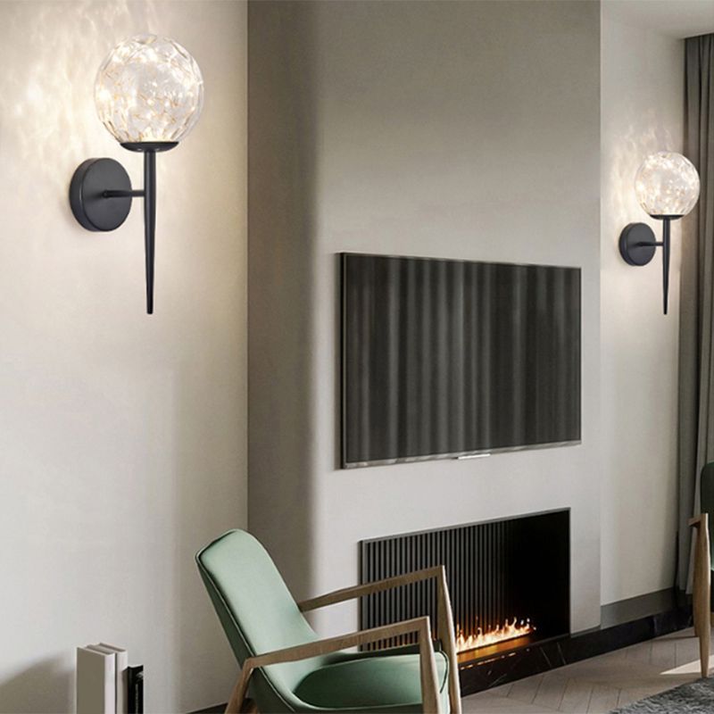 Gypsophila Sconce Lights con tonalità in vetro trasparente muro moderno appeso alla luce in ottone/nero