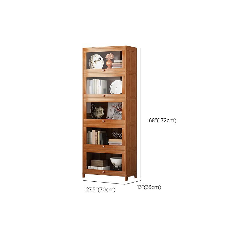 Mid Century Modern Bamboo Accent Cabinet in Brown with Glass Paned
