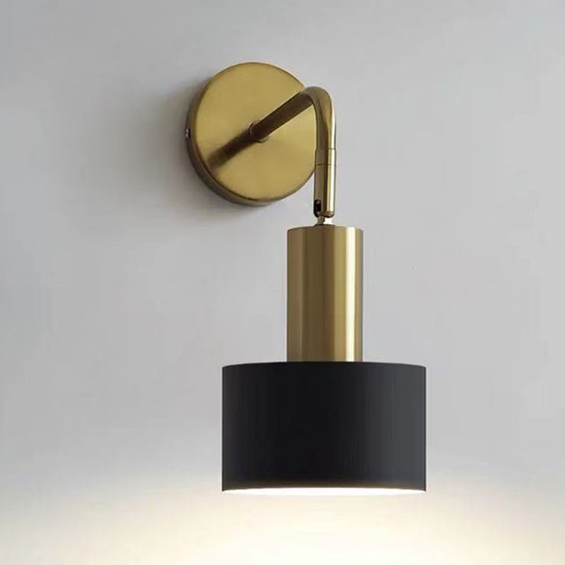 Postmoderne trommelschaduw Leeswandlamp metaal 1 hoofd slaapkamer wandlicht in zwart-goud
