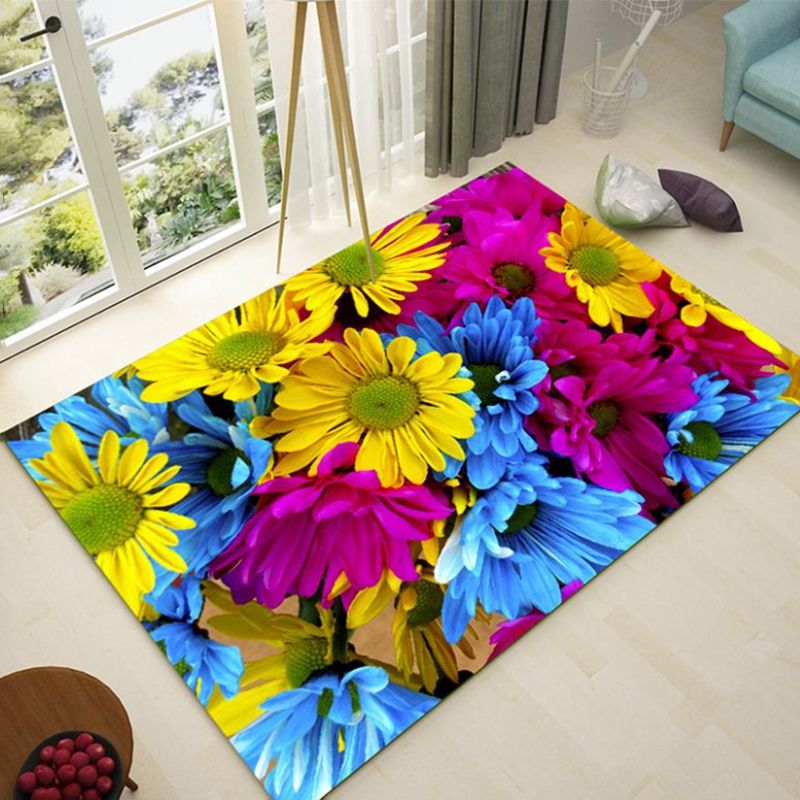 Yellow Modern Carpet Polyester Sunflower Carpet Stain Resistant Carpet for Living Room